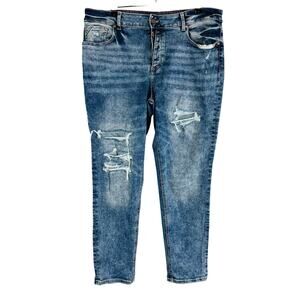 Maurices Womans Sz 18W Reg Plus Boyfriend Jeans Blue Stretch Pockets Denim